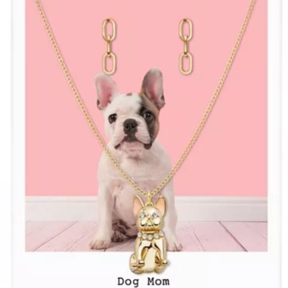 Gold Tone Dog Mom Necklace and Earrings NWT